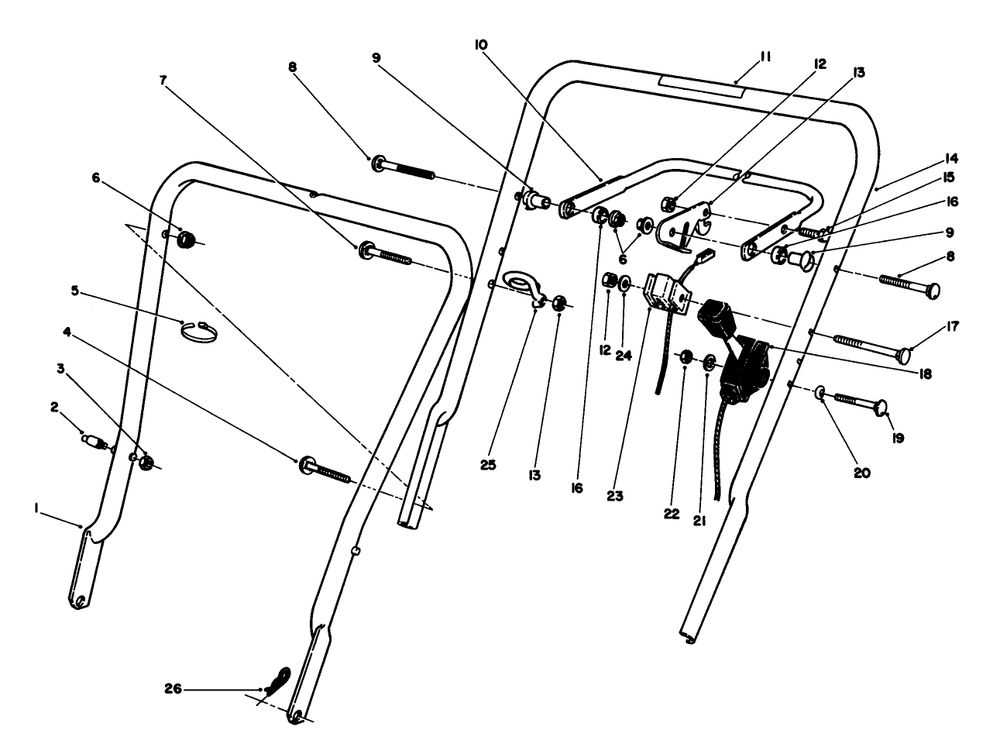 Handle Assembly Diagram and Parts List for 16585 1000001 - 1999999 Toro Lawn Mower