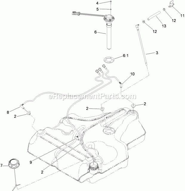 Fuel Tank Assembly No. 116-3979 Diagram and Parts List for 74901CP 311000001-311999999 Toro Lawn Mower