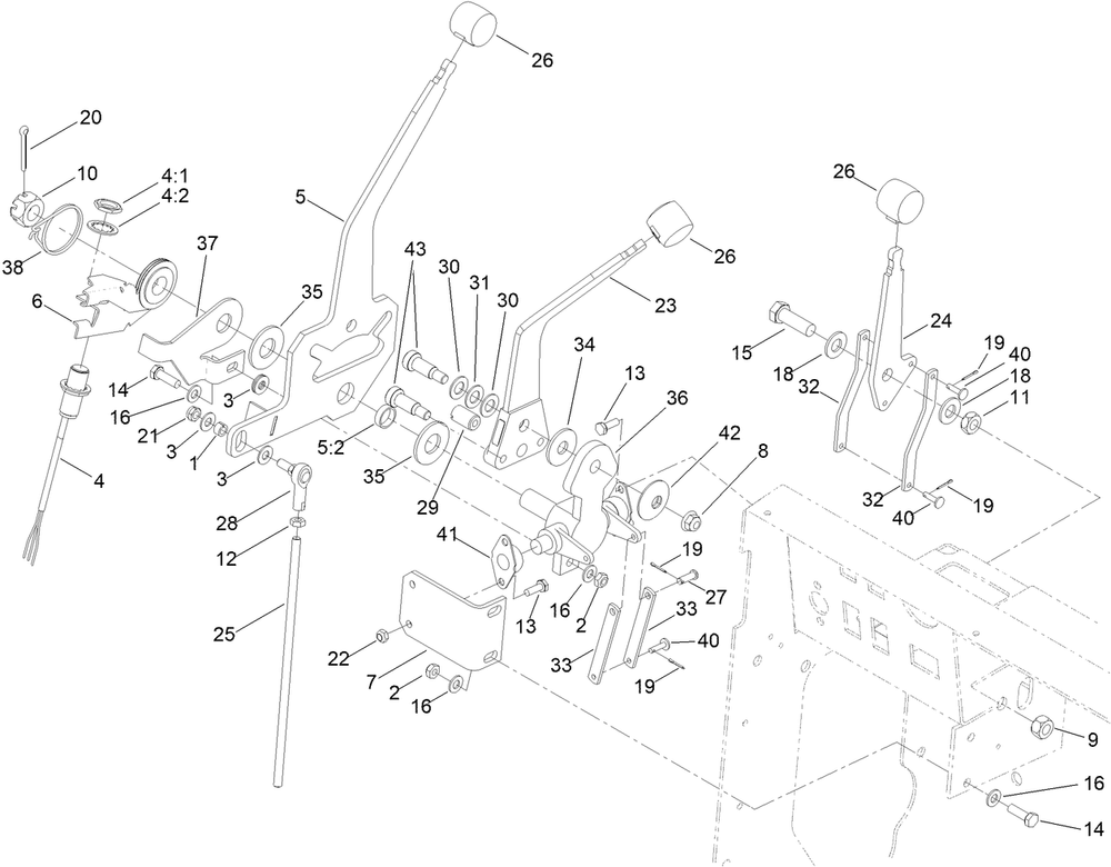 Ground Drive Control Assembly Diagram and Parts List for 25403 408000000 - 999999999 Toro Lawn Tractor Accessories
