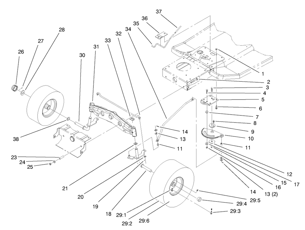 Front Axle Assembly Diagram and Parts List for 71219 8900001 - 8999999 Toro Lawn Tractor