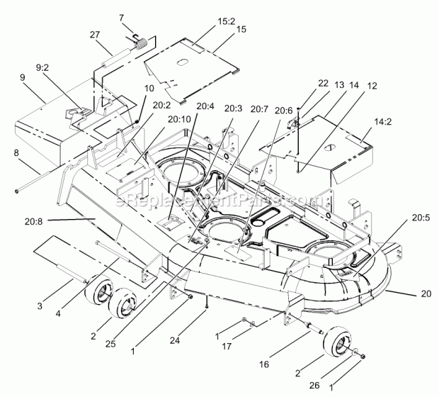 Deck Assembly Diagram and Parts List for 74179 230005001-230006000 Toro Lawn Mower