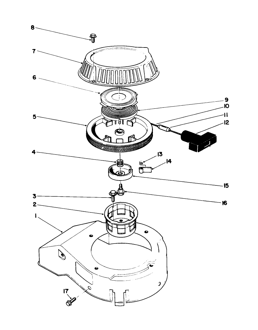 Recoil Assembly (Engine Model No. 47ph7) Diagram and Parts List for 20581C 8000001 - 8999999 Toro Lawn Mower