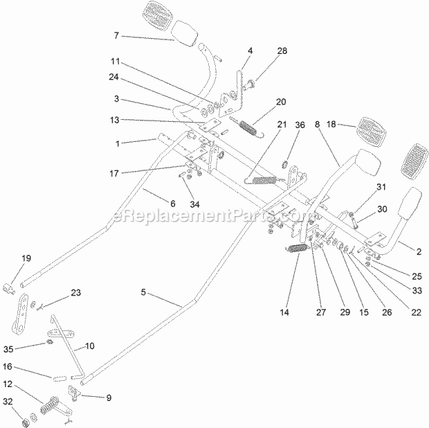 Operation - Travel Pedals And Brake Assembly Diagram and Parts List for 74585 312000001-312999999 Toro Lawn Mower