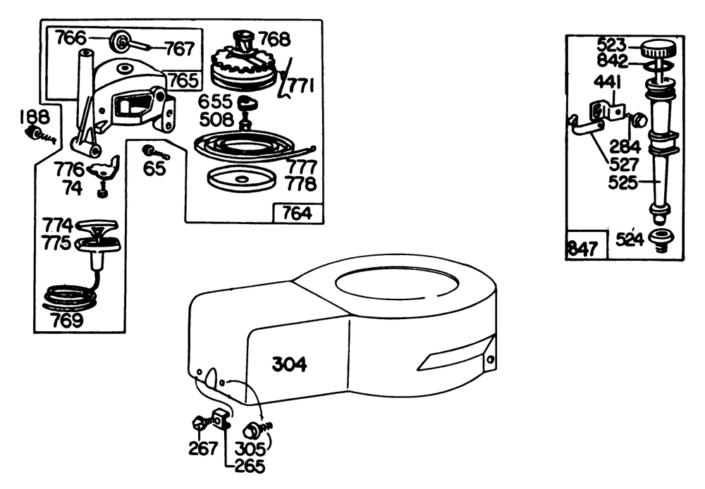 Starter & Shroud Assembly Model 92908-1956-01 Starter & Shroud Assembly Model 93508-0192-01 Diagram and Parts List for 20765 0000001 - 0999999 Toro Lawn Mower