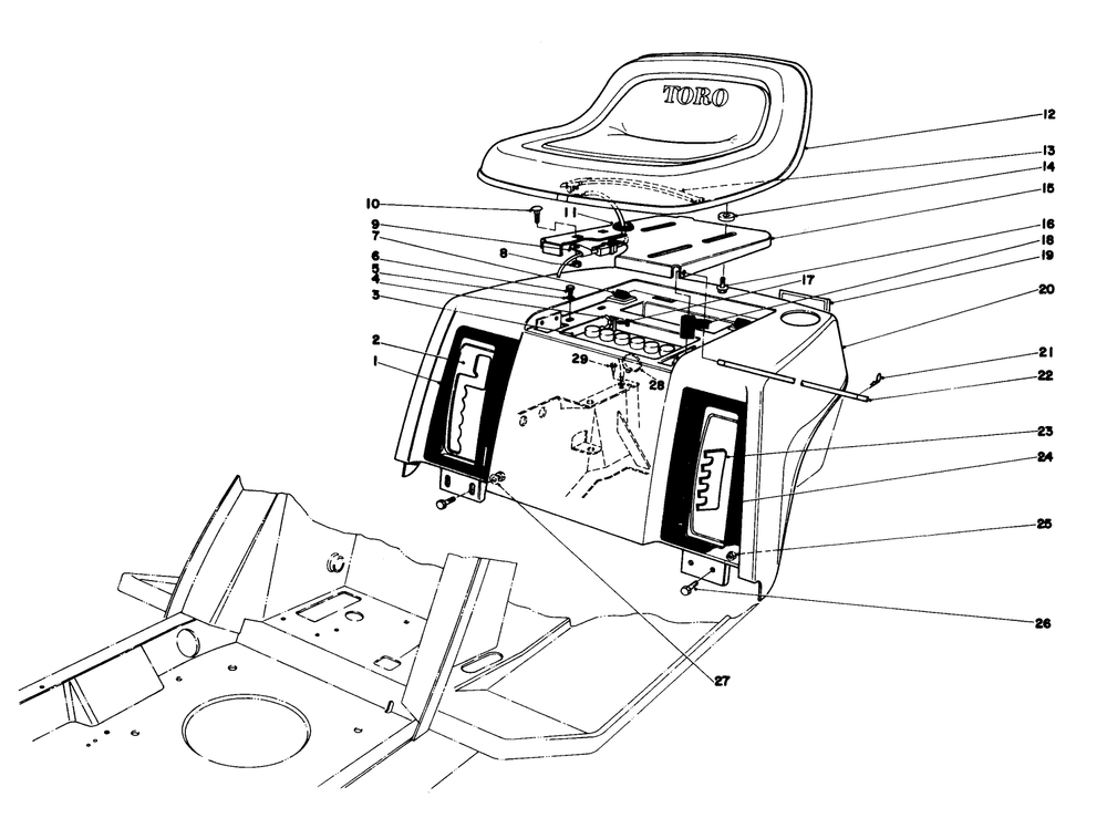 Rear Body & Seat Assembly Diagram and Parts List for 57300 2000001 - 2999999 Toro Lawn Tractor