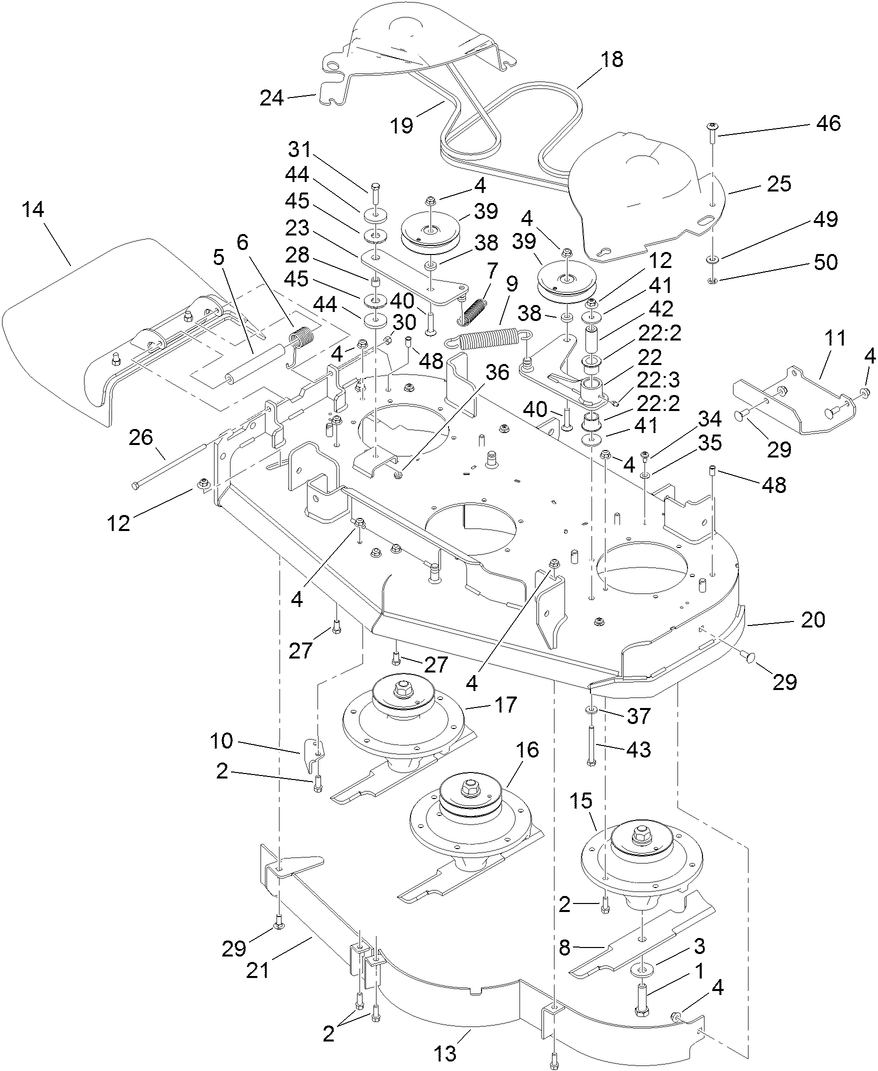 Deck Assembly Diagram and Parts List for 74536TE (312000001-312999999)(2012) Toro Lawn Mower