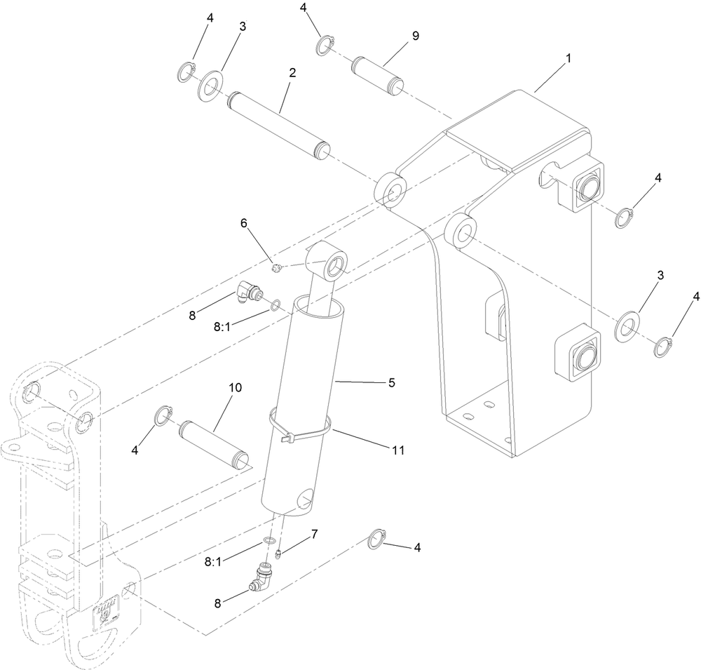 Plow Frame And Plow Cylinder Assembly Diagram and Parts List for 25403 408000000 - 999999999 Toro Lawn Tractor Accessories