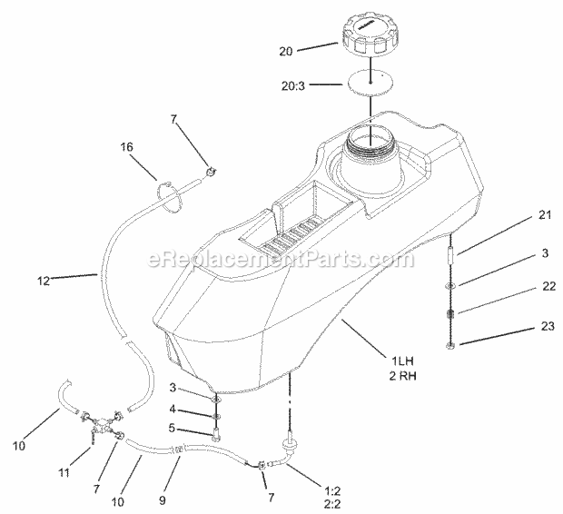 Fuel System Assembly Diagram and Parts List for 74199 230000001-230999999 Toro Lawn Mower