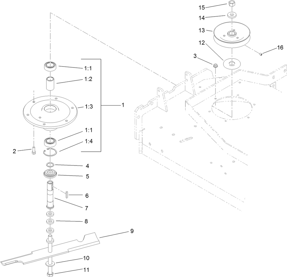 Sheave, Spindle And Blade Assembly Diagram and Parts List for 39674 400000000-404319999 Toro Lawn Mower