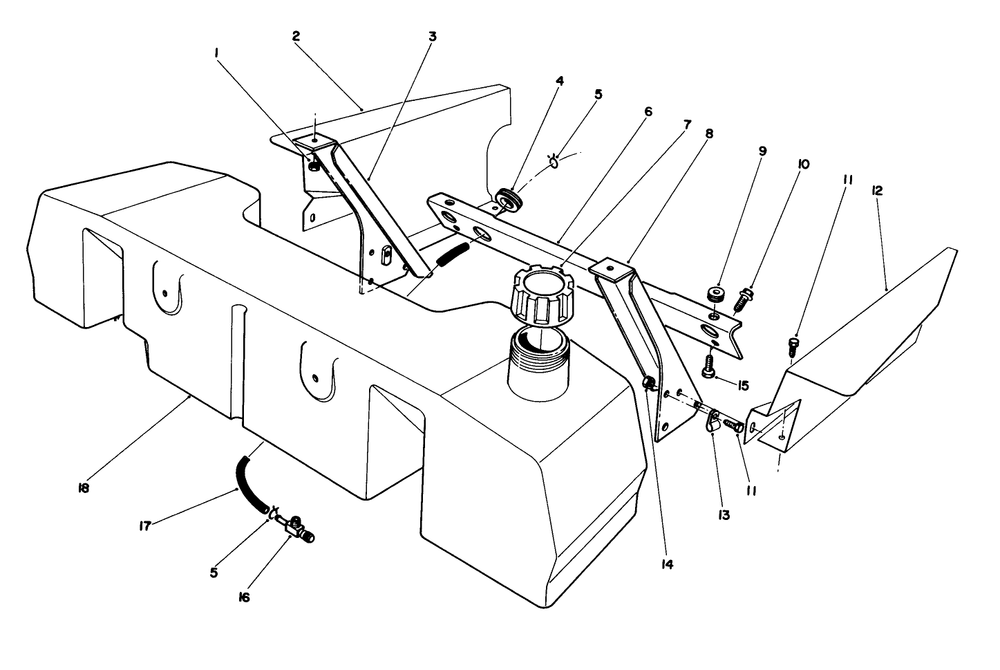 Fuel Tank Assembly Diagram and Parts List for 55600 9000001 - 9999999 Toro Lawn Tractor