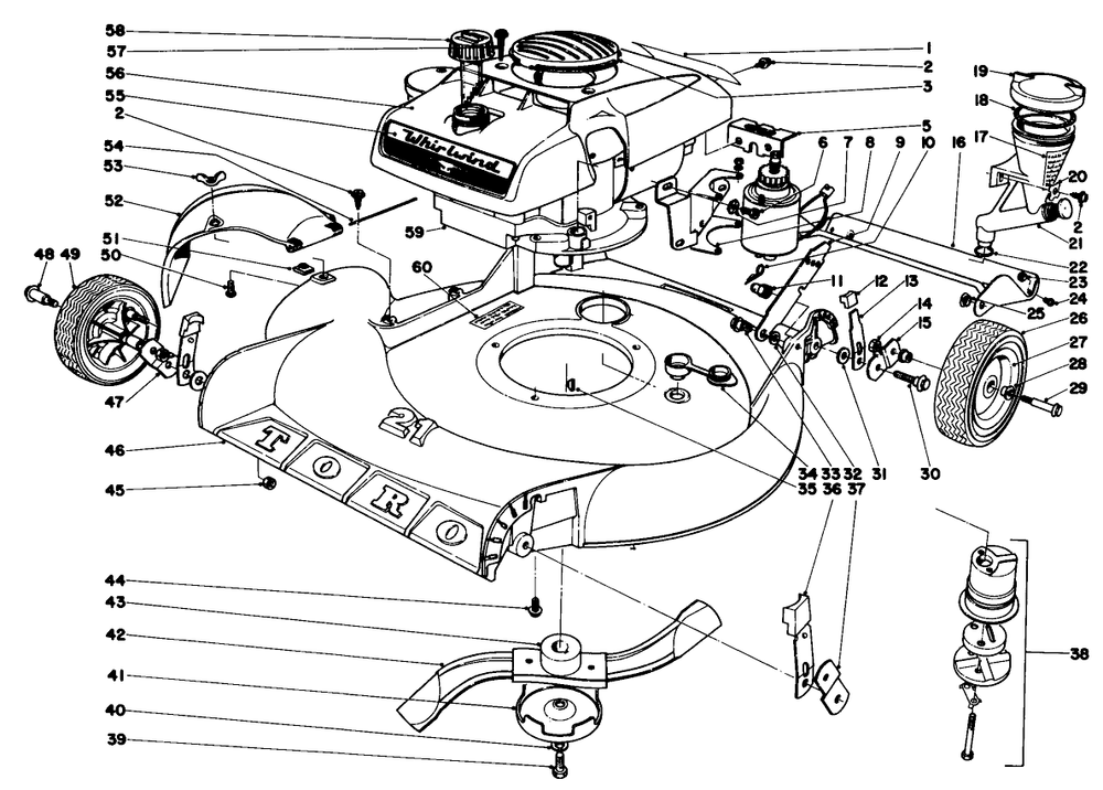 21" Whirlwind H.P. Key-Lectric Diagram and Parts List for 19251 9000001 - 9999999 Toro Lawn Mower