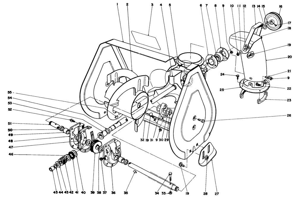 Auger Assembly Diagram and Parts List for 38010 1000001 - 1999999 Toro Snow Blower