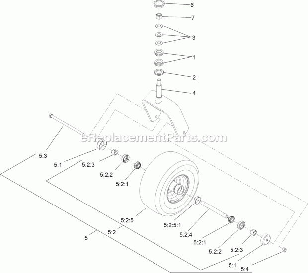 Caster Wheel And Fork Assembly Diagram and Parts List for 74940 313000001-313999999 Toro Lawn Mower