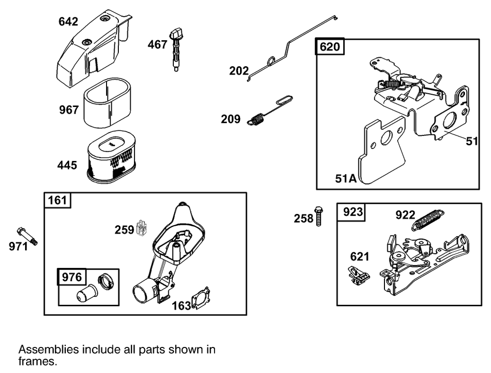 Air Cleaner Assembly Engine Gts-200 Diagram and Parts List for 105-1293  Toro Lawn Mower