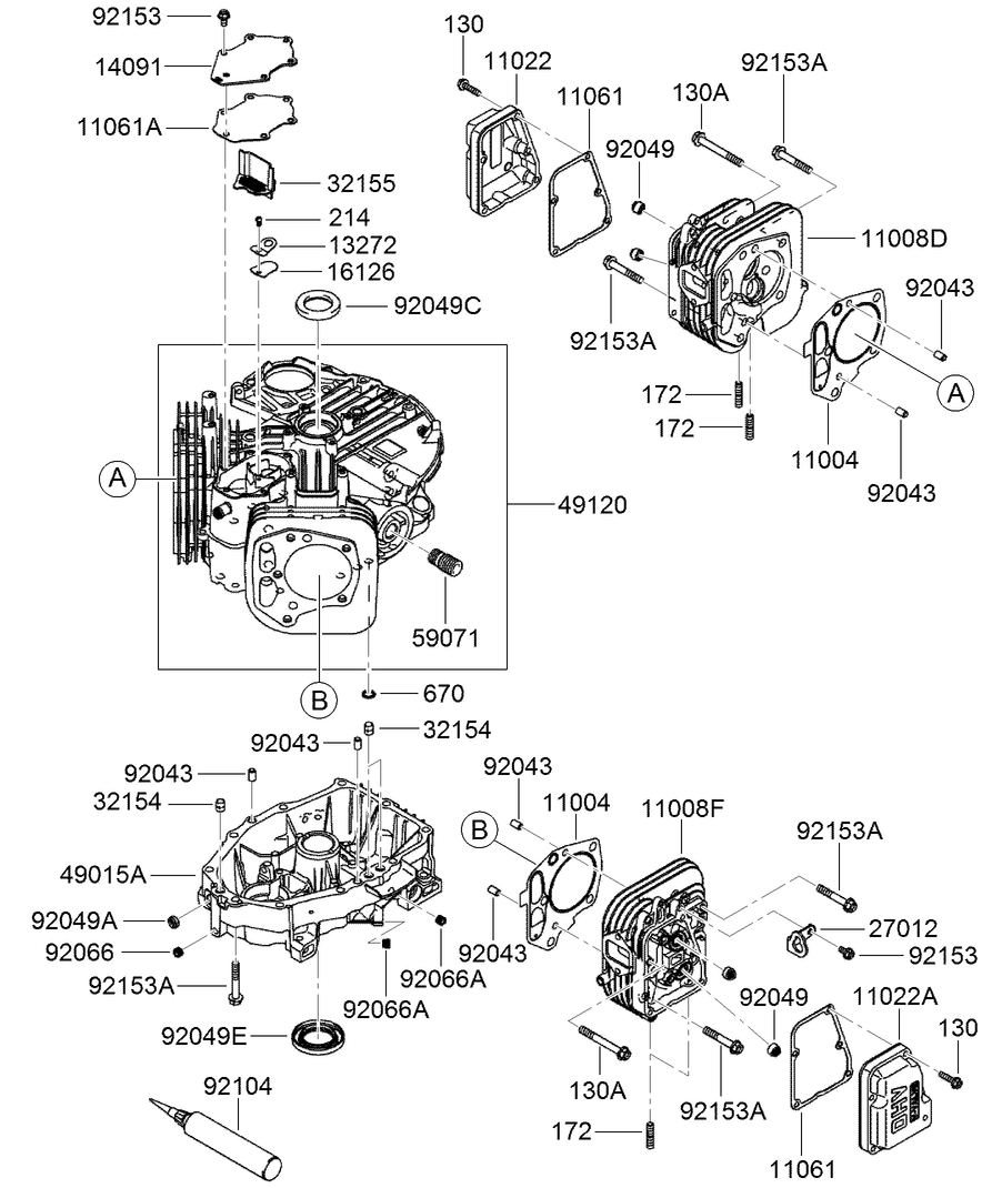 Cylinder And Crankcase Assembly Diagram and Parts List for 22972 402461470 - 404709999 Toro Lawn Tractor Accessories