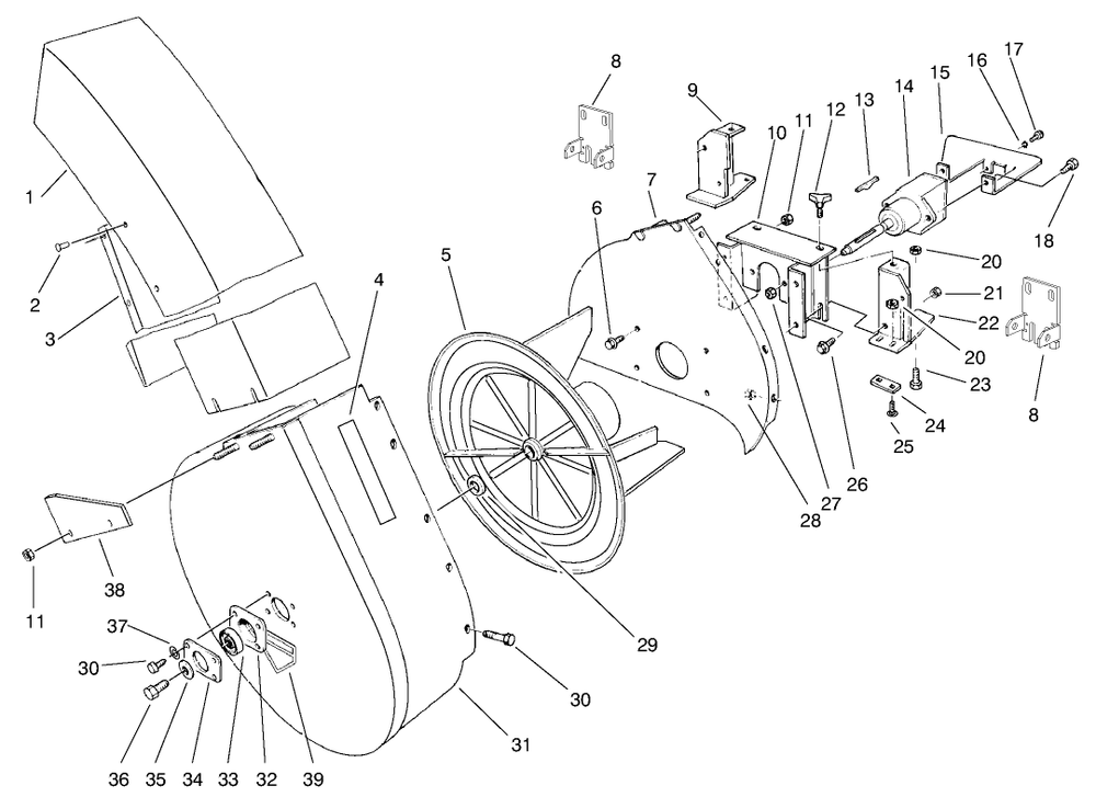 Blower Assembly Diagram and Parts List for 30576 990001 - 999999 Toro Lawn Tractor Accessories