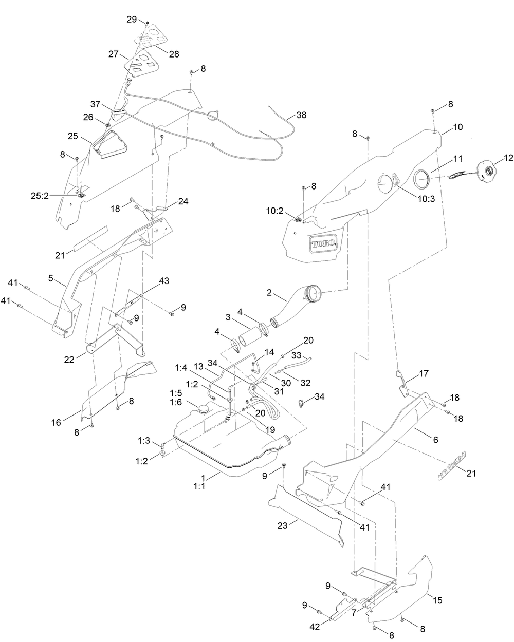 Fuel Tank Assembly Diagram and Parts List for 76501 417400000 - 417999999 Toro Lawn Tractor