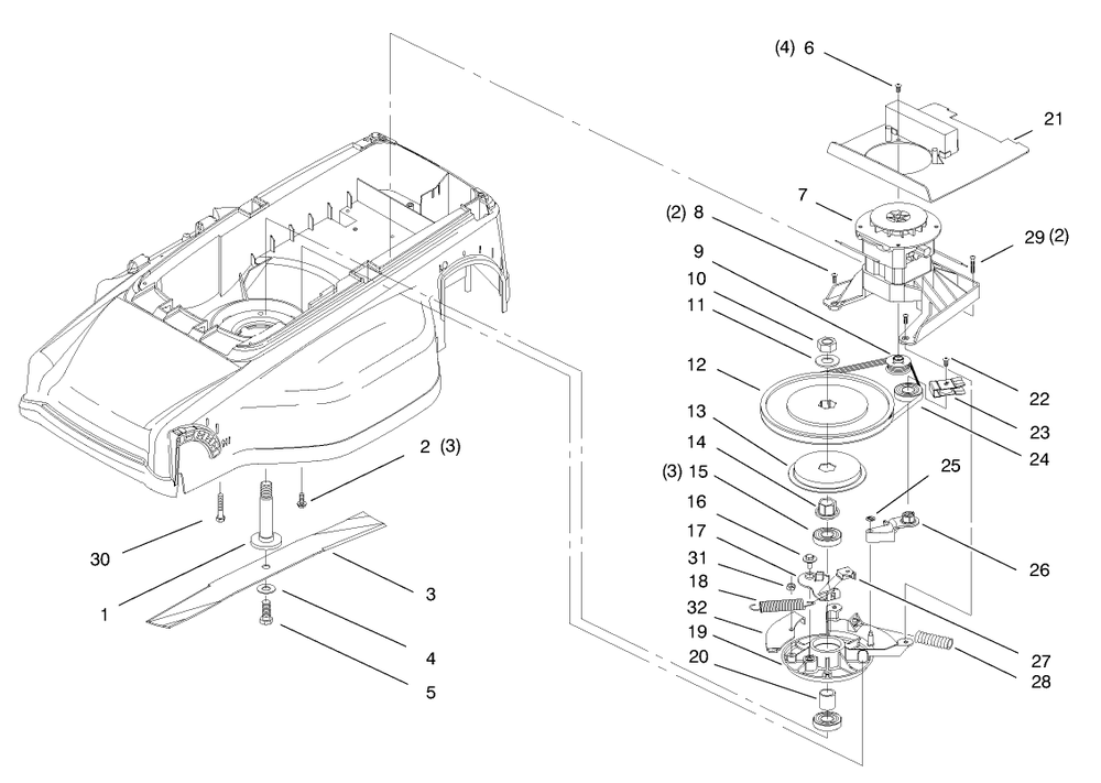 Motor And Blade Assembly Diagram and Parts List for 20646 89000001 - 89999999 Toro Lawn Tractor Accessories