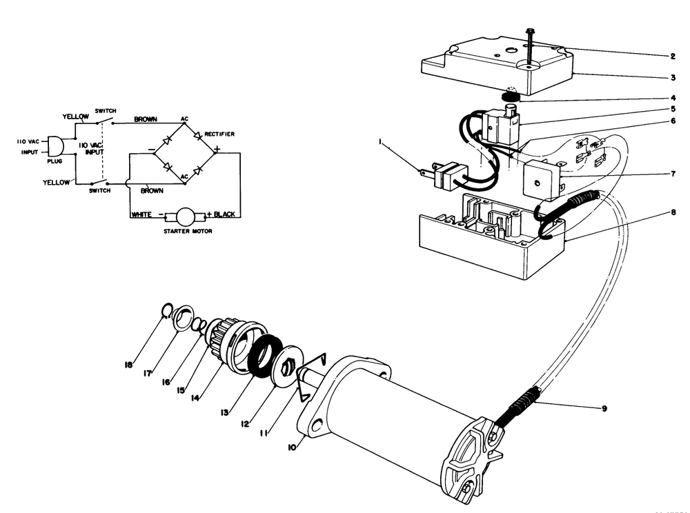 Starter Motor & Switch Assembly Diagram and Parts List for 38162 1000001 - 1999999 Toro Snow Blower