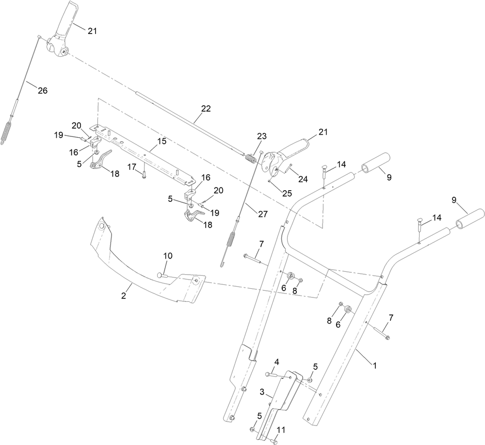 Handle Assembly Diagram and Parts List for 38701 411700000 - 999999999 Toro Power Broom