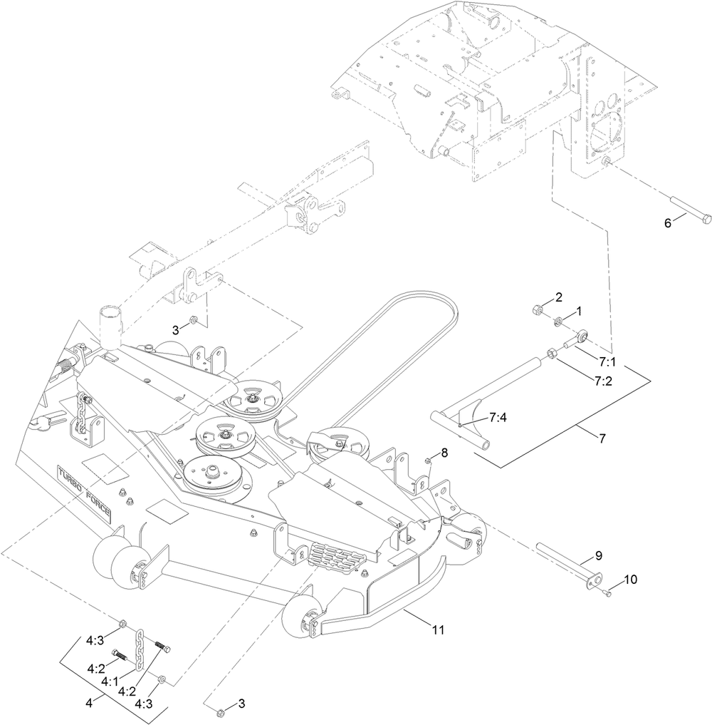 Deck Connection Assembly Diagram and Parts List for 72279TE 410000000-999999999 Toro Lawn Tractor