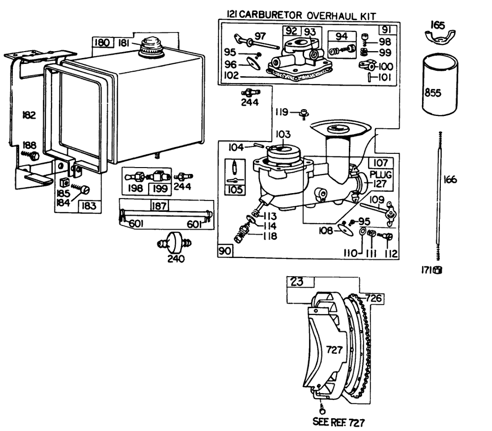 Engine Briggs & Stratton Model No. 252412 Type No. 0191-01 (11 H.P. Snowthrower Model 38090) Diagram and Parts List for 38090 0000001 - 0999999 Toro Snow Blower