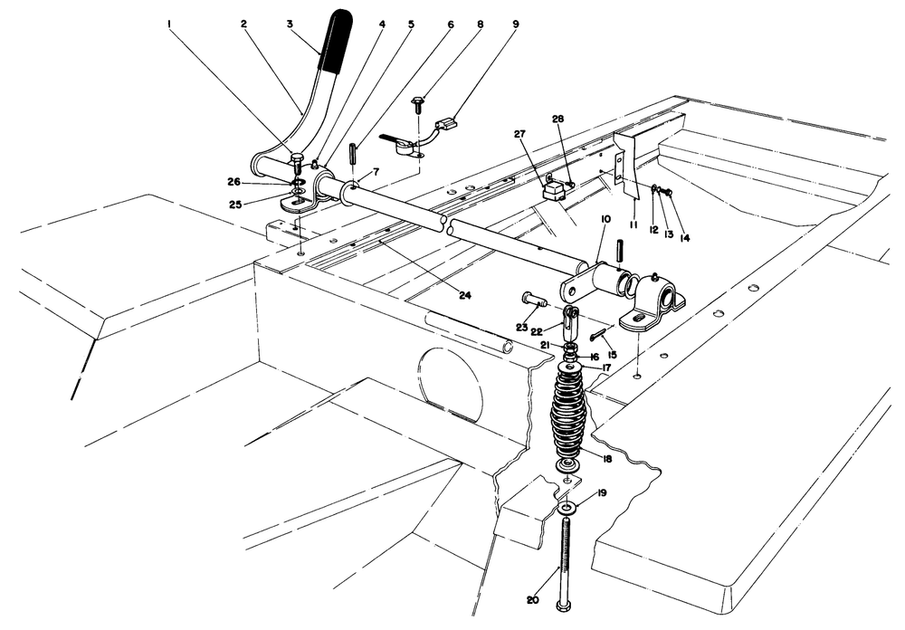 Power Take Off Lever Assembly Diagram and Parts List for 30798 9000001 - 9999999 Toro Lawn Tractor