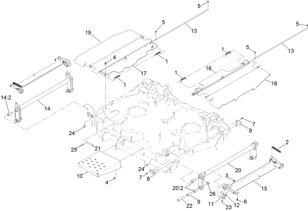 Center Deck Fold Assembly Diagram and Parts List for 72096 406343181-407109999 Toro Lawn Tractor