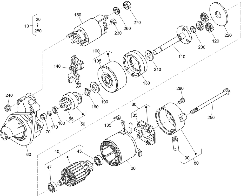 Starter Component Assembly Diagram and Parts List for 22324 407960000 - 409359999 Toro Lawn Tractor Accessories