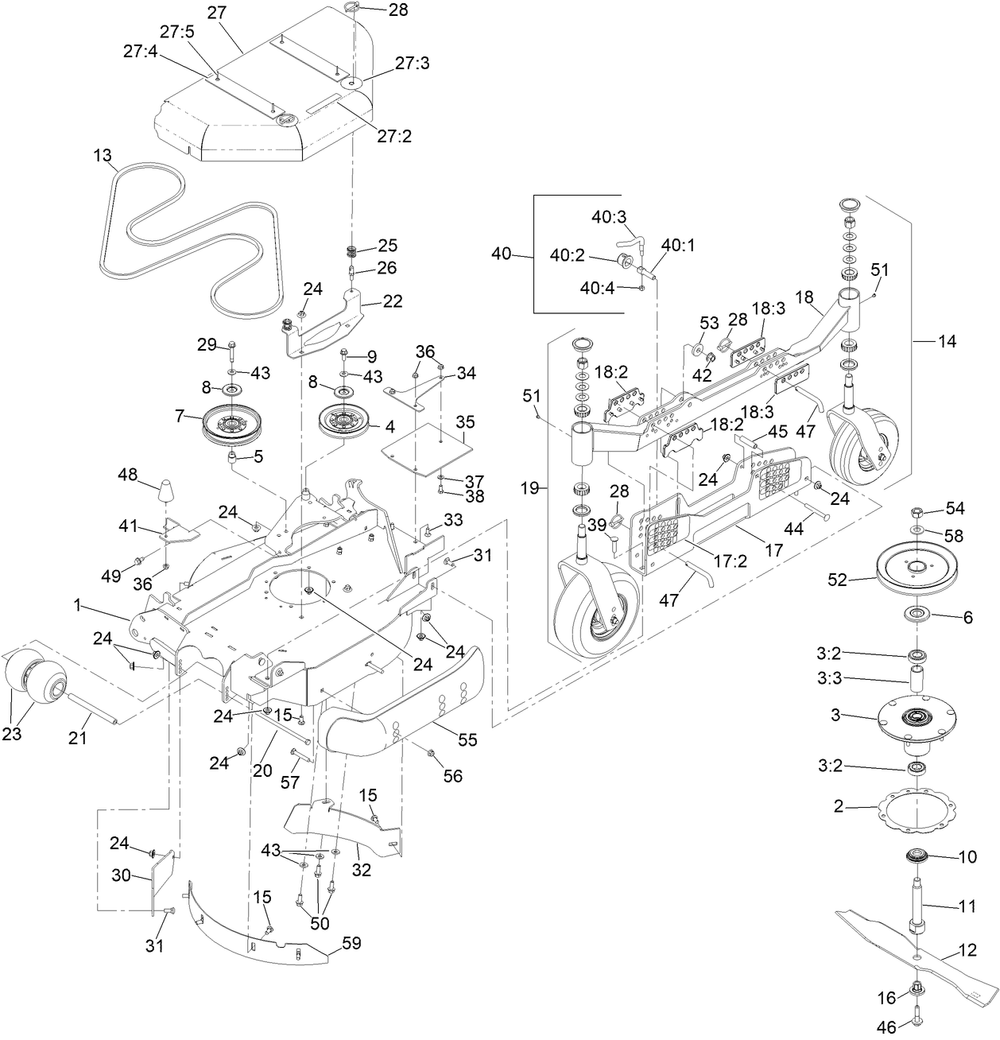 Lh Wing Deck Assembly Diagram and Parts List for 74090 414087804 - 999999999 Toro Lawn Tractor