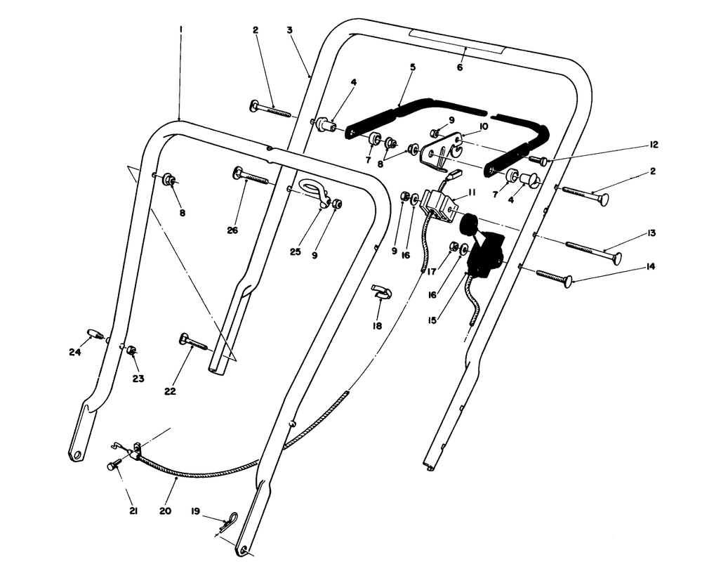 Handle Assembly Diagram and Parts List for 16575 8000001 - 8012678 Toro Lawn Mower
