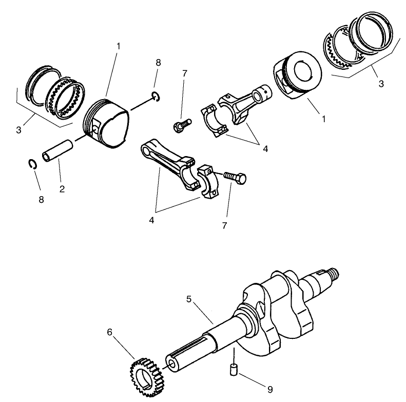 Piston & Crankshaft Assembly Diagram and Parts List for 73580 9900001 - 9999999 Toro Lawn Tractor