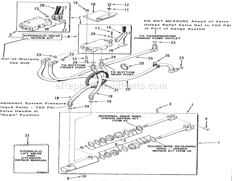Hydraulic System Diagram and Parts List for D1-184801 1983 Toro Lawn Tractor