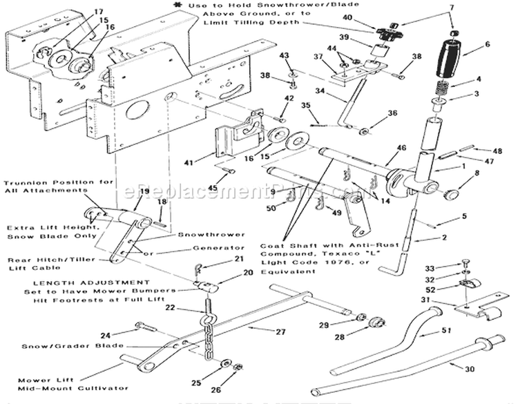Lift Linkage Diagram and Parts List for A1-114202 1983 Toro Lawn Tractor
