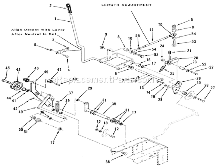 Clutch, Brake And Speed Control Linkage Diagram and Parts List for D1-184801 1983 Toro Lawn Tractor