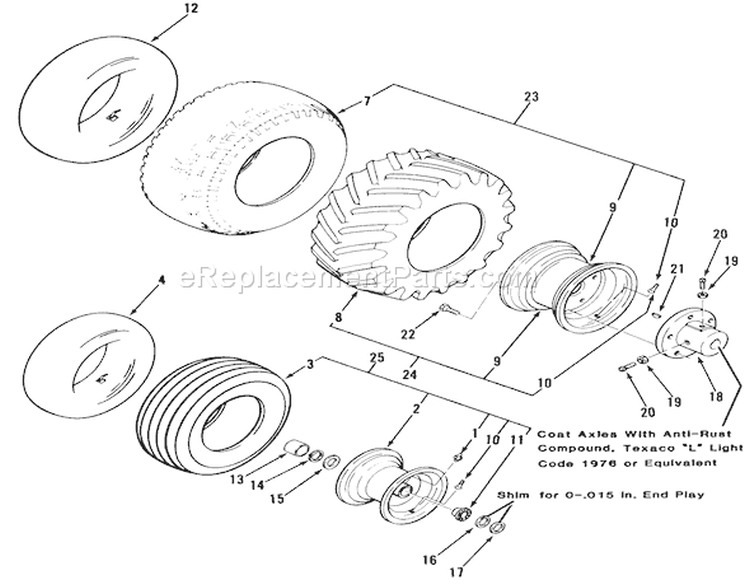 Wheels And Tires Diagram and Parts List for A1-114202 1983 Toro Lawn Tractor