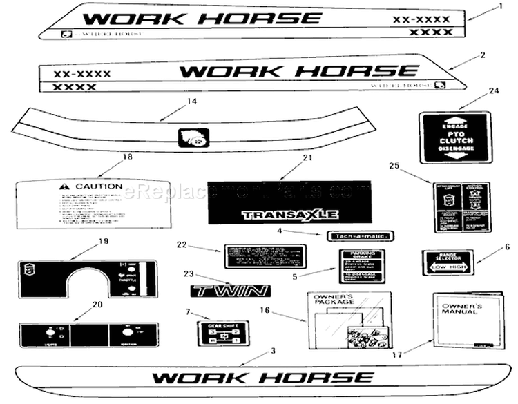 Decals Diagram and Parts List for A1-114202 1983 Toro Lawn Tractor