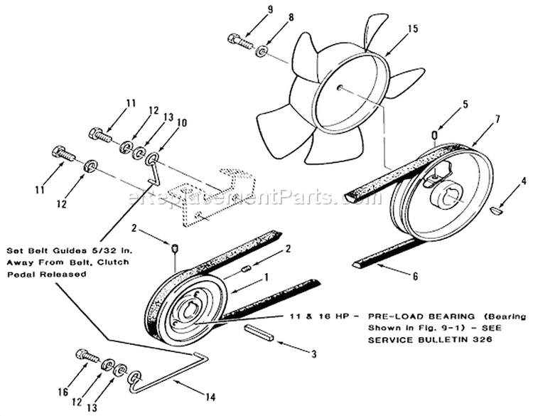 Drive Belt And Pulleys Diagram and Parts List for A1-114202 1983 Toro Lawn Tractor