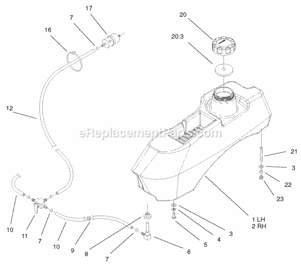 Fuel System Assembly Diagram and Parts List for 74179 210000001-210999999 Toro Lawn Mower