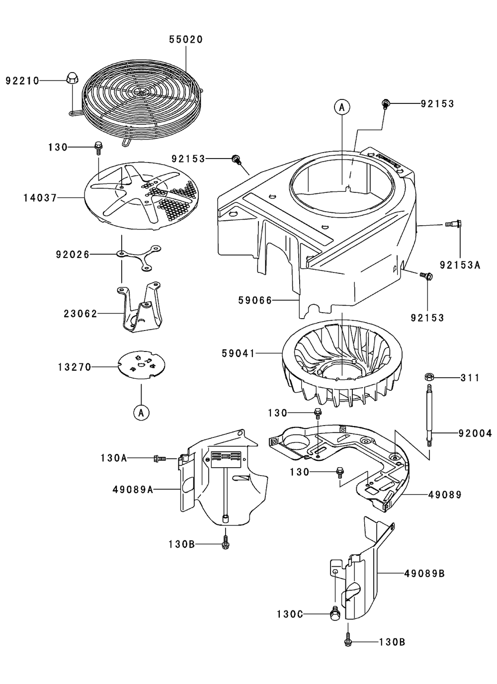Cooling Equipment Assembly Diagram and Parts List for 74558 (290000001-290000209)(2009) Toro Lawn Mower