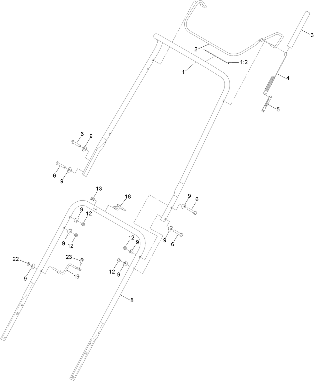 Handle Assembly Diagram and Parts List for 38754 414142000 - 999999999 Toro Snow Blower