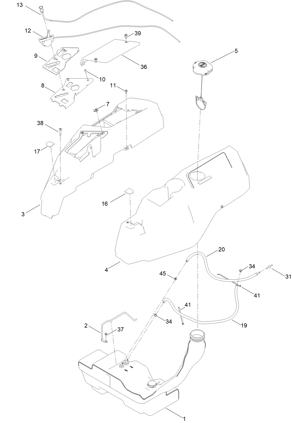 Body Styling And Fuel Tank Assembly Diagram and Parts List for 75303 410000000 - 999999999 Toro Lawn Tractor