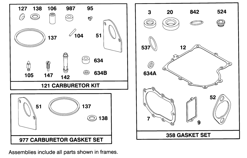 Engine Briggs & Stratton Model 282707-0119-01 Diagram and Parts List for 71200 5900001 - 5910000 Toro Lawn Tractor