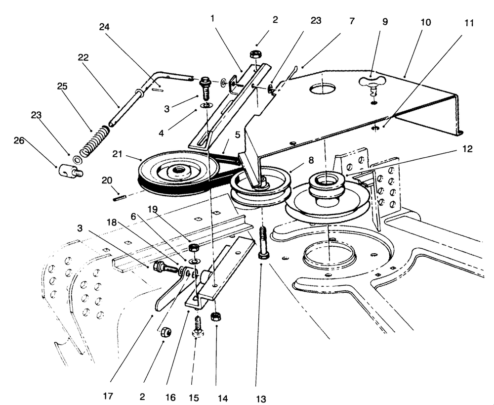 Deck Cover And Pulley Assembly Diagram and Parts List for 30751 590001 - 599999 Toro Lawn Mower