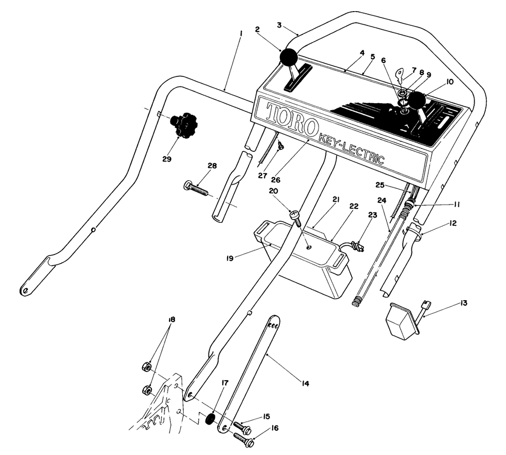 Handle Assembly Diagram and Parts List for 20671 3000001 - 3999999 Toro Lawn Mower