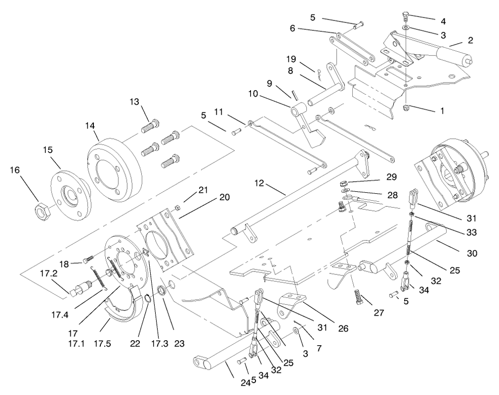 Parking Brake Diagram and Parts List for 74182 (890184-891199)(1998) Toro Lawn Tractor
