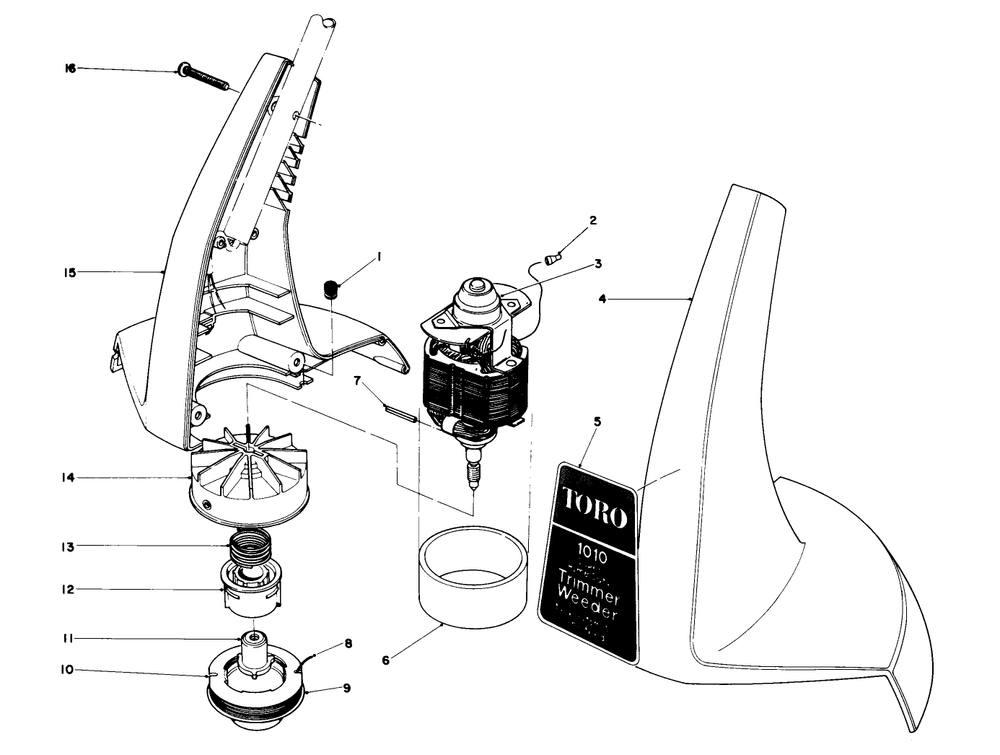 Motor And Housing Assembly Diagram and Parts List for 51255 7000001 - 7999999 Toro Trimmer