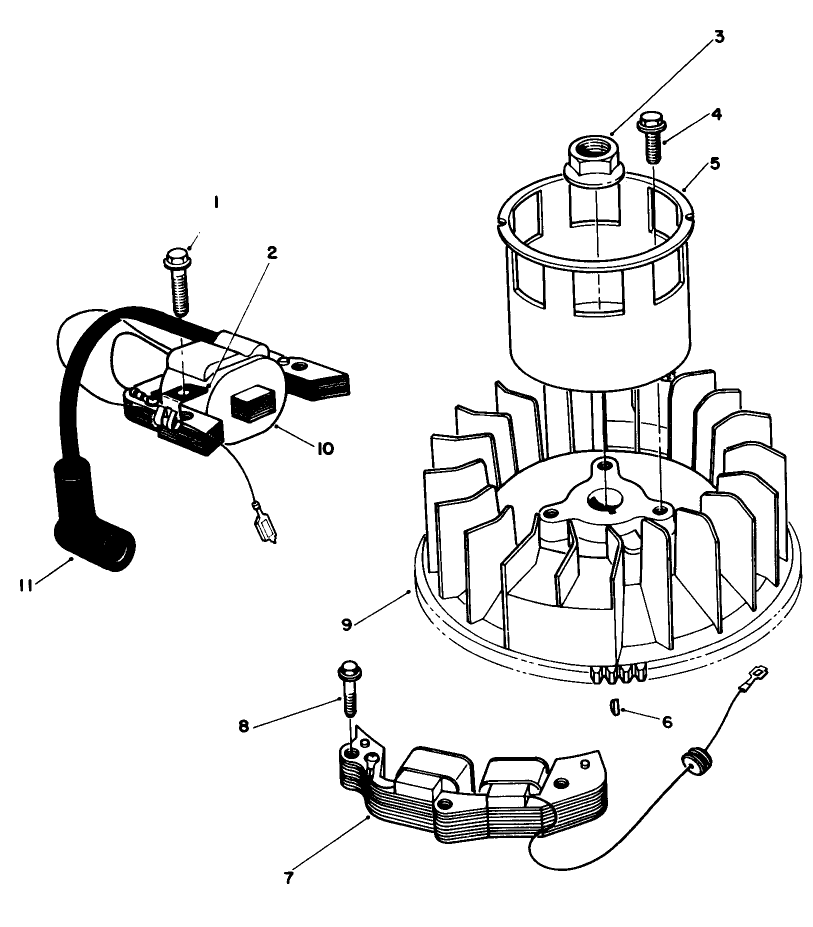 Magneto & Flywheel Assembly (Model No. Vmg6) Diagram and Parts List for 20629C 7000001 - 7999999 Toro Lawn Mower