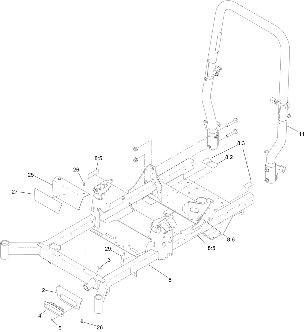 Frame And Roll-Over Protection System Assembly Diagram and Parts List for 74494 407400888-999999999 Toro Lawn Tractor
