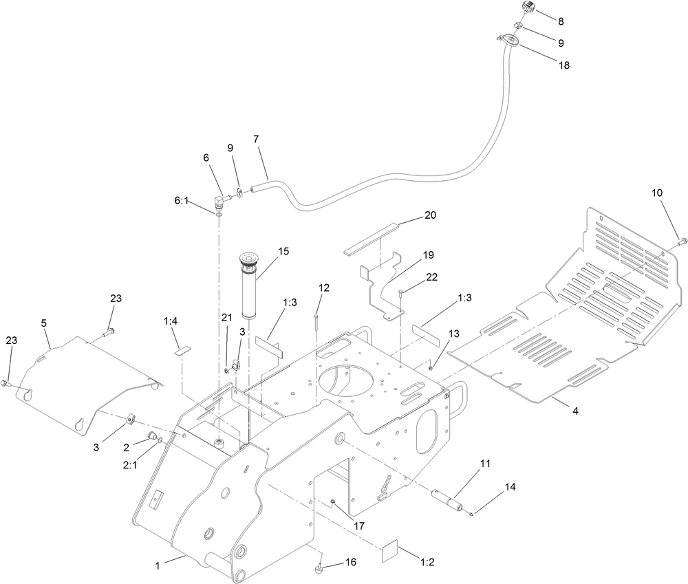 Frame Assembly Diagram and Parts List for 23208G 400000000 - 401999999 Toro Stump Grinder